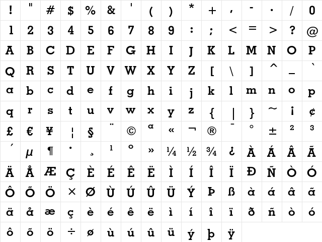 Geometric Slabserif 703 Bold  glyph index