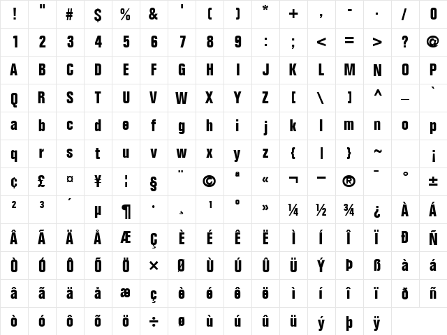 LayoutCondSSK Bold  glyph index