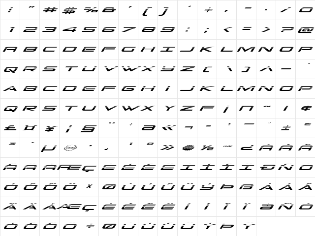 Grand Sport Halftone Italic Italic  glyph index