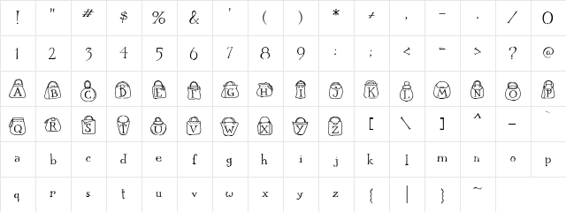 LD Purses Regular  glyph index