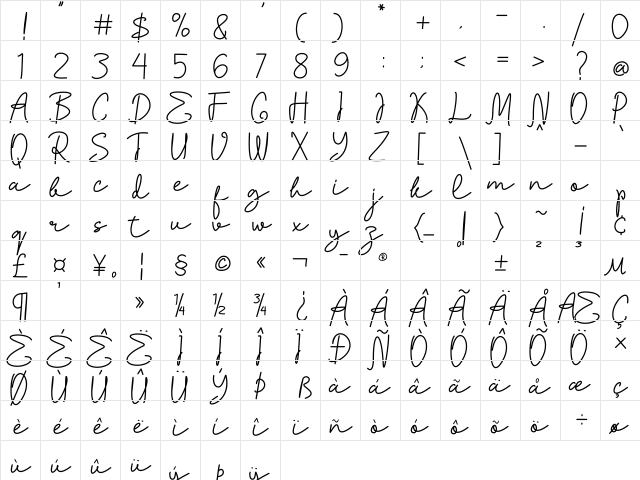 Berggamo Regular  glyph index