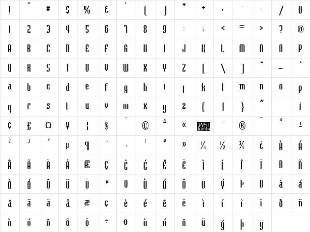 Baccus Regular  glyph index