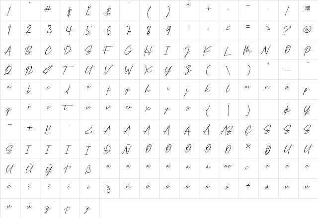 Handletters_Demo Regular  glyph index