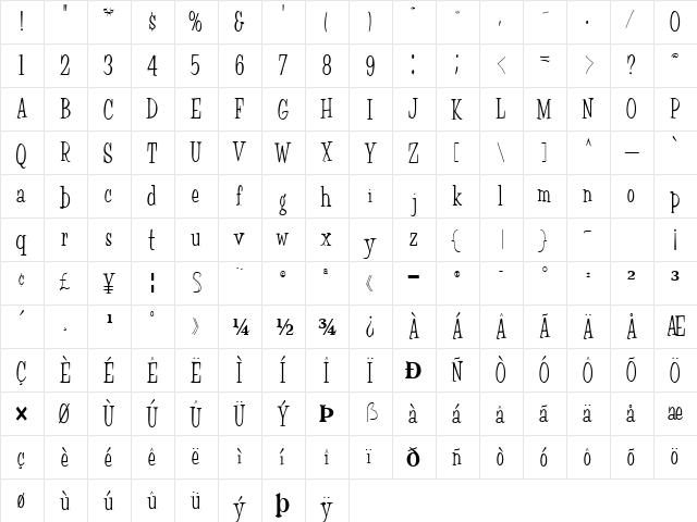 FairChild85 Regular  glyph index