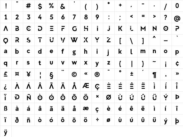 MADE Evolve Sans EVO Bold  glyph index