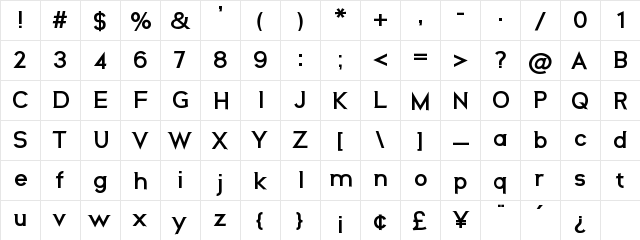 Neos Bold Regular  glyph index
