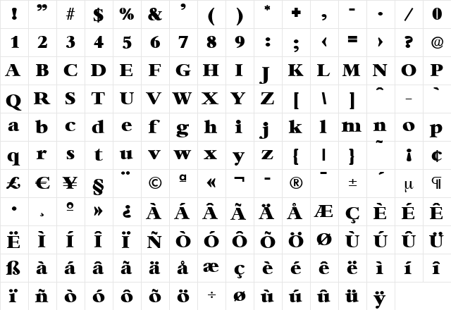 AndrewBecker-Heavy Regular  glyph index