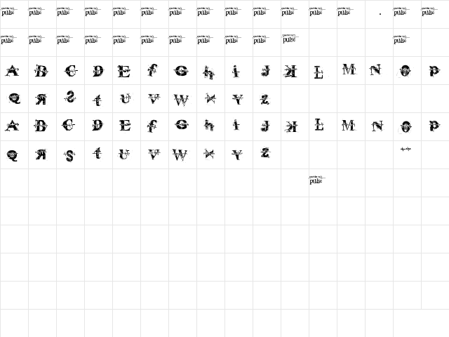 pulse sans Regular  glyph index