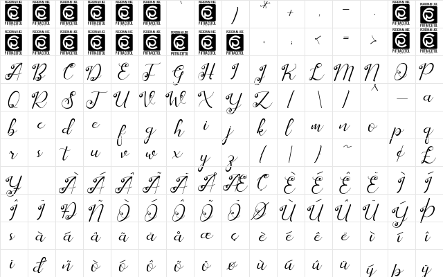 Stasya Free Regular  glyph index