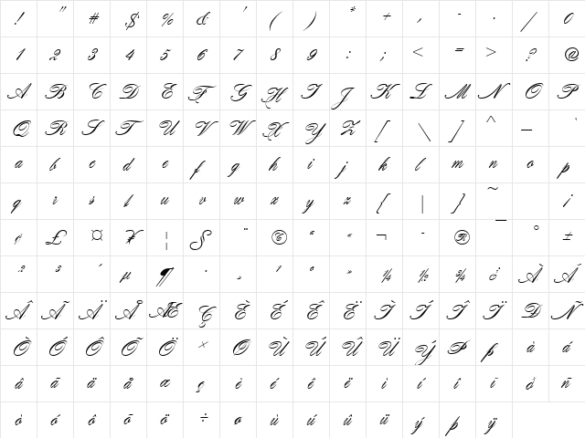 HogarthScrD Regular  glyph index