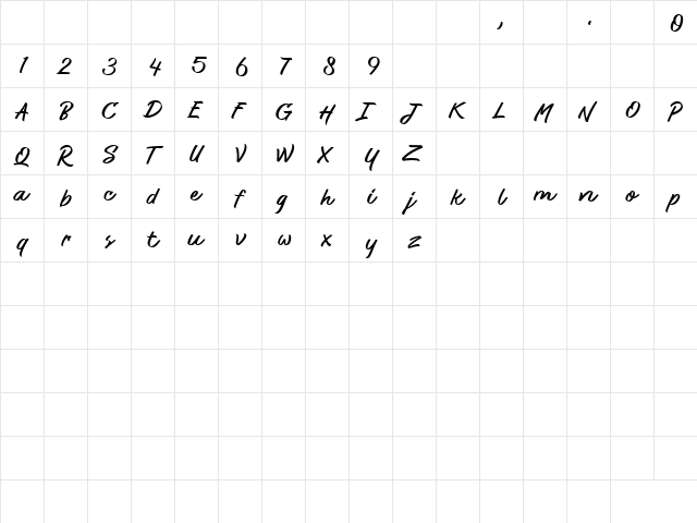 Quantia Demo Regular  glyph index