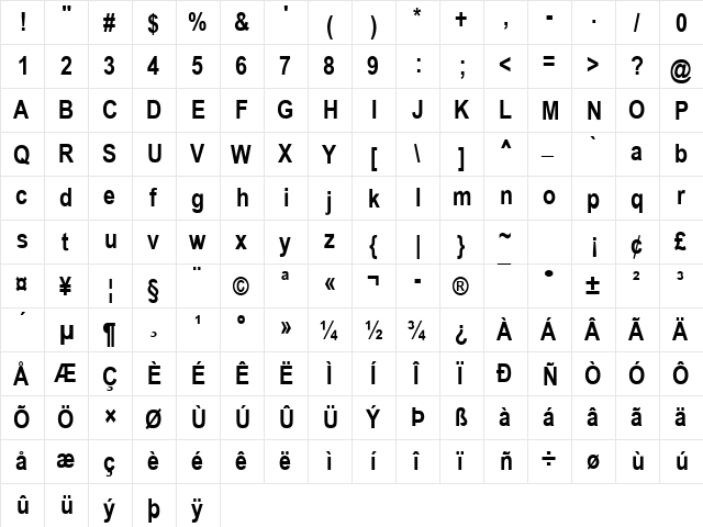 Communication34 Regular  glyph index