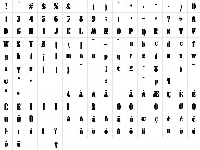 Sharp 3 Bold  glyph index