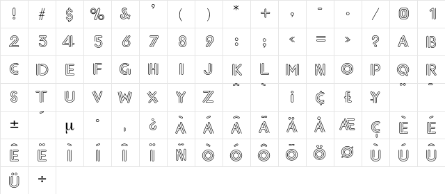Lightbrigade Regular  glyph index