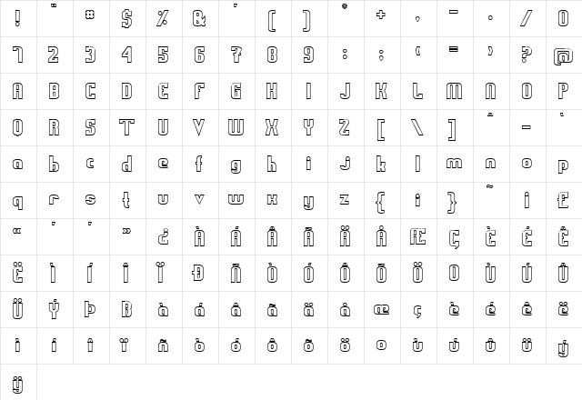 Sweden Funkis StraightOutlined Regular  glyph index