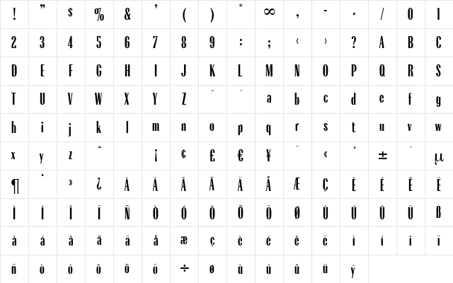 R650-Deco Regular  glyph index