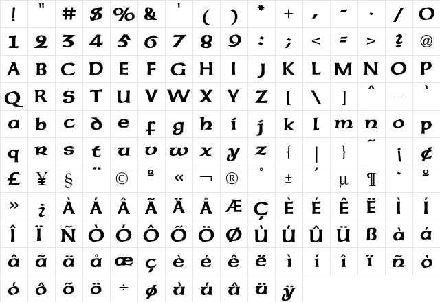 American UncialBold  glyph index