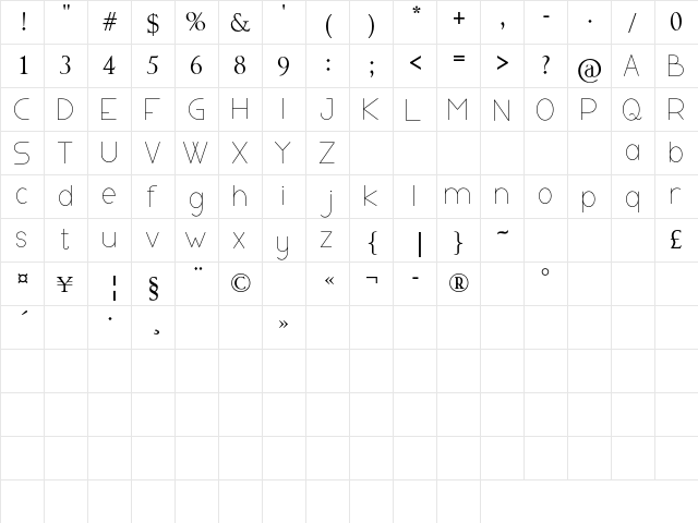 BULGARE Regular  glyph index