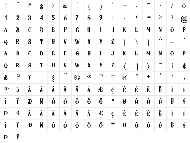 Herosita Regular  glyph index