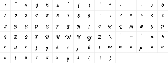Rembow Regular  glyph index