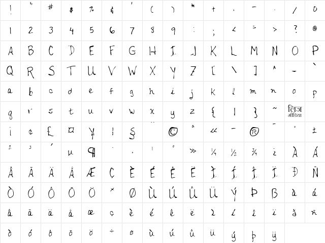 LEHN127 Regular  glyph index