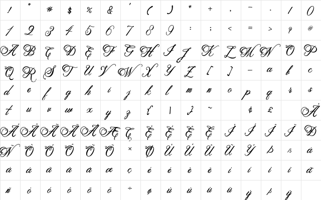 Metalurdo Regular  glyph index