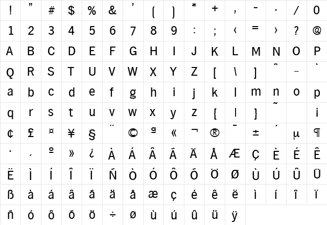 Hamburg-Serial Regular  glyph index