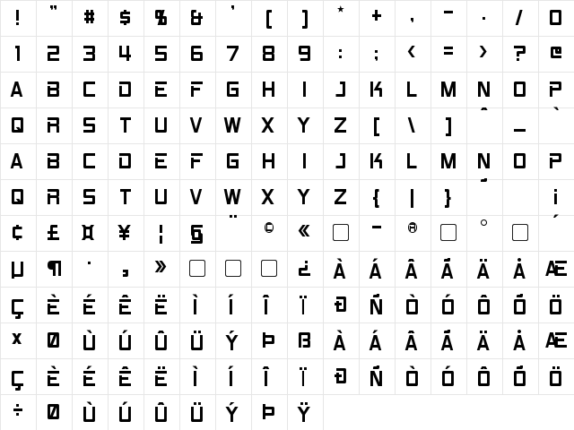 RPM Regular  glyph index