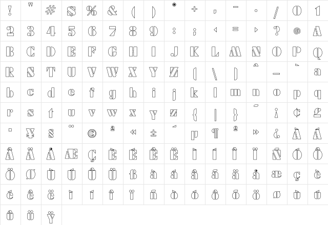 Rodchenko Hollow Regular  glyph index