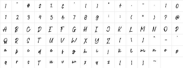 Brittanian ( Demo ) Brush  glyph index