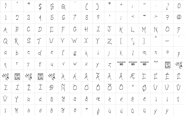 Anyway Light Regular  glyph index