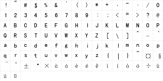 SimHei Regular  glyph index