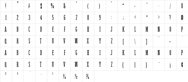 Western Wonderment Regular  glyph index