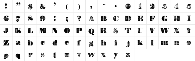 Bullion WF Regular  glyph index