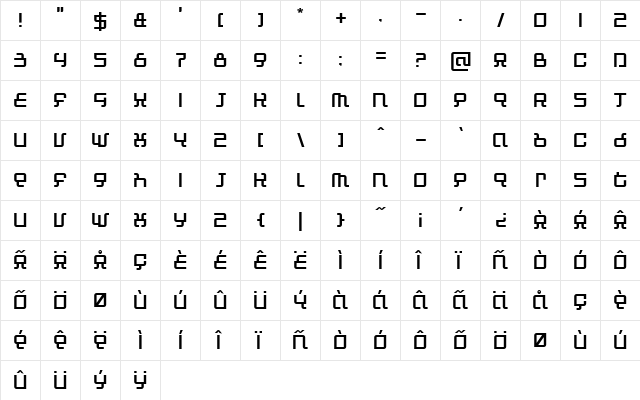 Automind Regular  glyph index