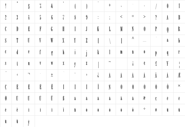 Bordeaux Display Std Regular  glyph index