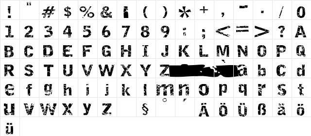 Destroy Regular  glyph index