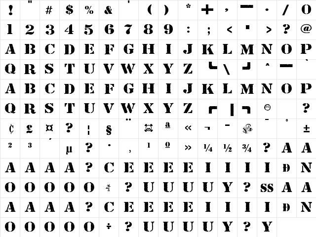 Just Another Stencil Font Regular  glyph index
