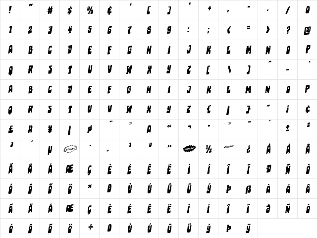 Pocket Monster Rotalic Italic  glyph index