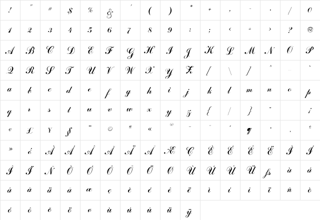 CoventryScriptFLF Roman  glyph index