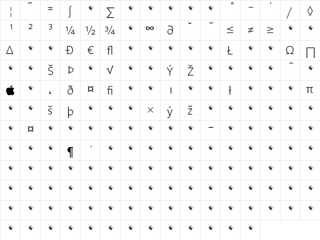 Legato Light Expert  glyph index