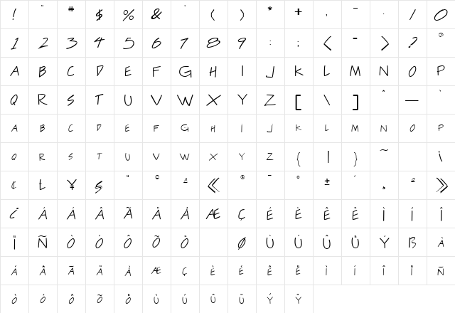 Project Regular  glyph index