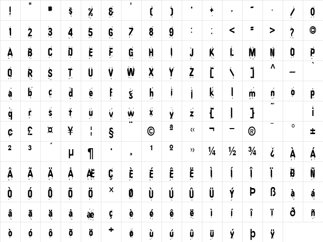HotStuffCondensed Normal  glyph index