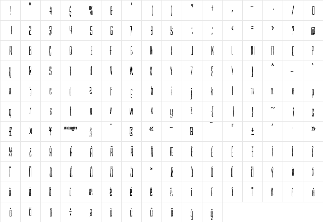 Cubebroken Regular  glyph index