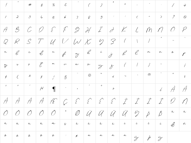 Palm Sugar Personal Use Regular  glyph index