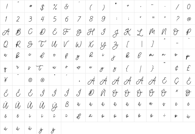 Empathy Regular  glyph index