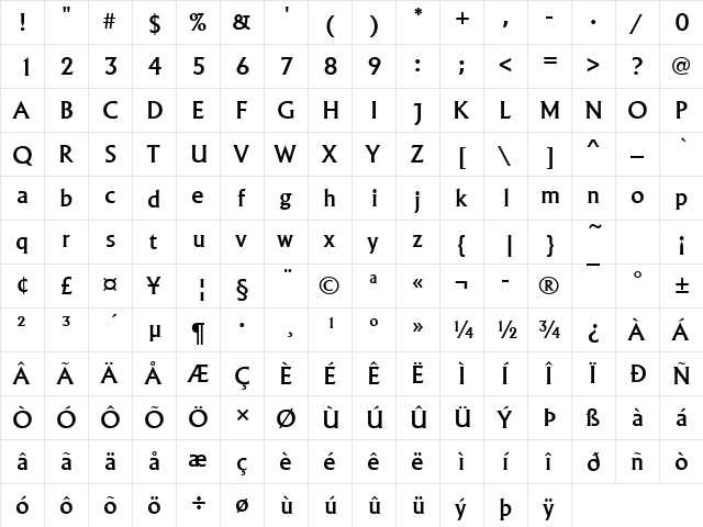 URWAlbireoTMed Regular  glyph index