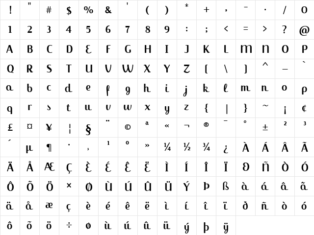 JackieFull Regular  glyph index