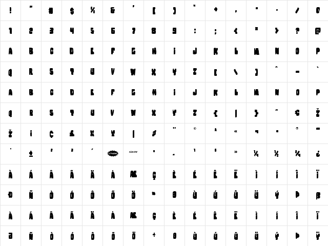 Nobody's Home Regular  glyph index