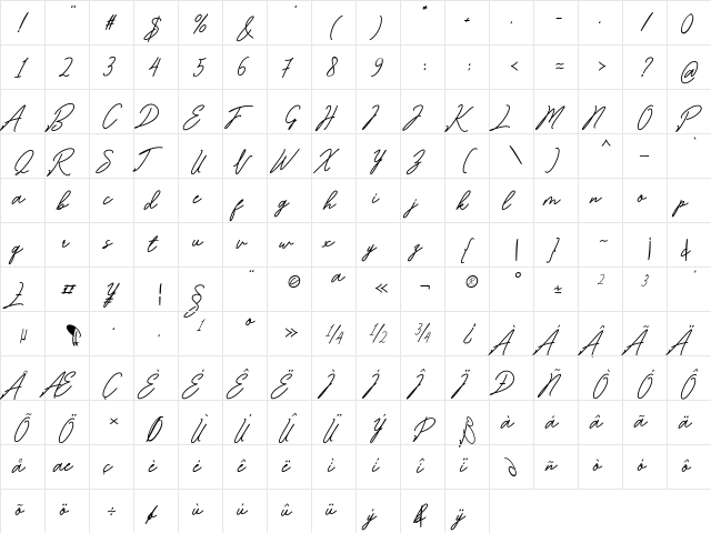 Romantina Regular  glyph index